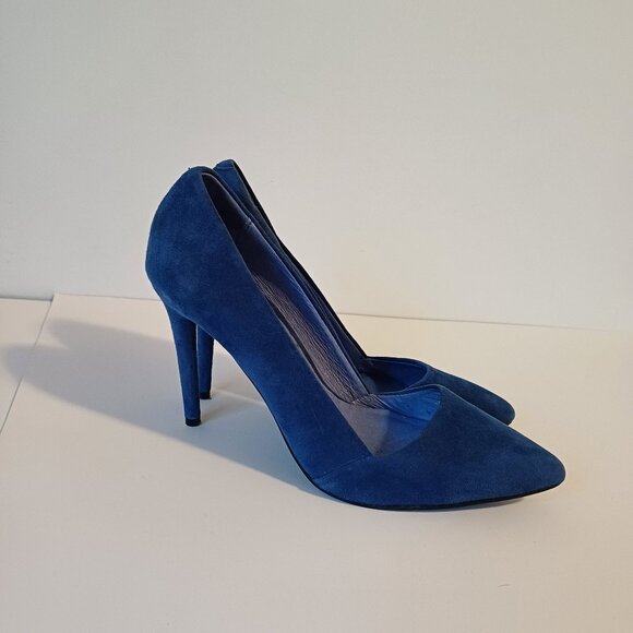 The Wishbone Collection Royal Blue Suede Pumps Heels Size 6.5 M - Picture 1 of 8
